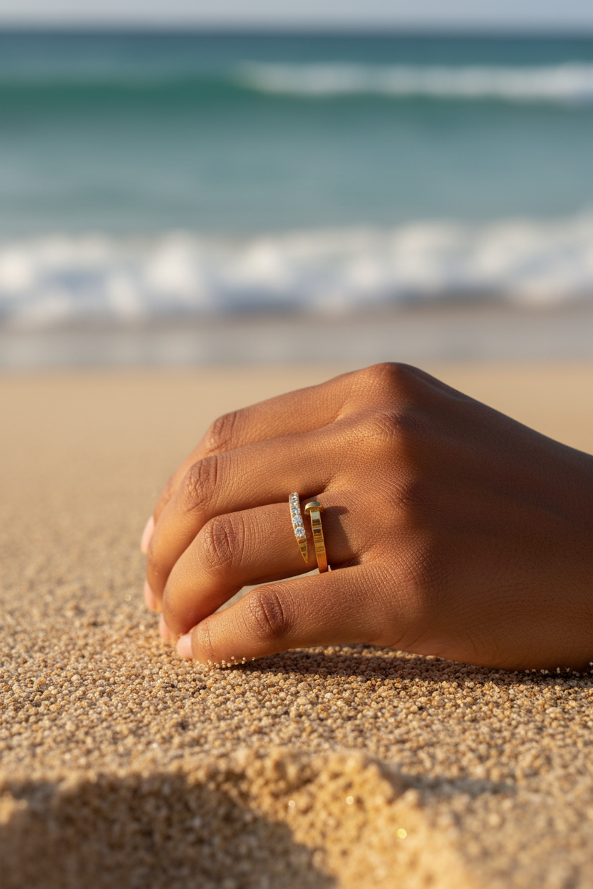 Bague Alena - main femme africaine plage