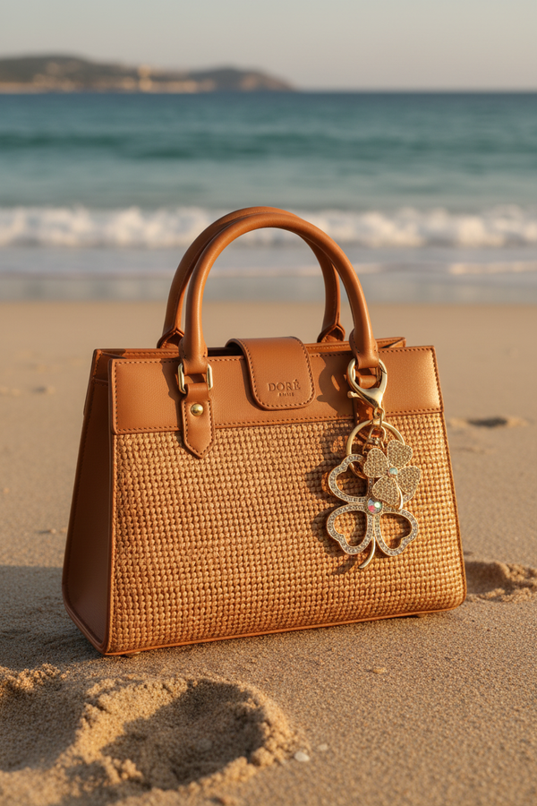 Bijou trèfle doré sur sac Doré Paris à la plage