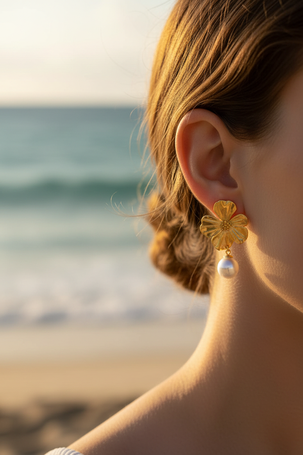 Boucles fleur or perle - sans diamant