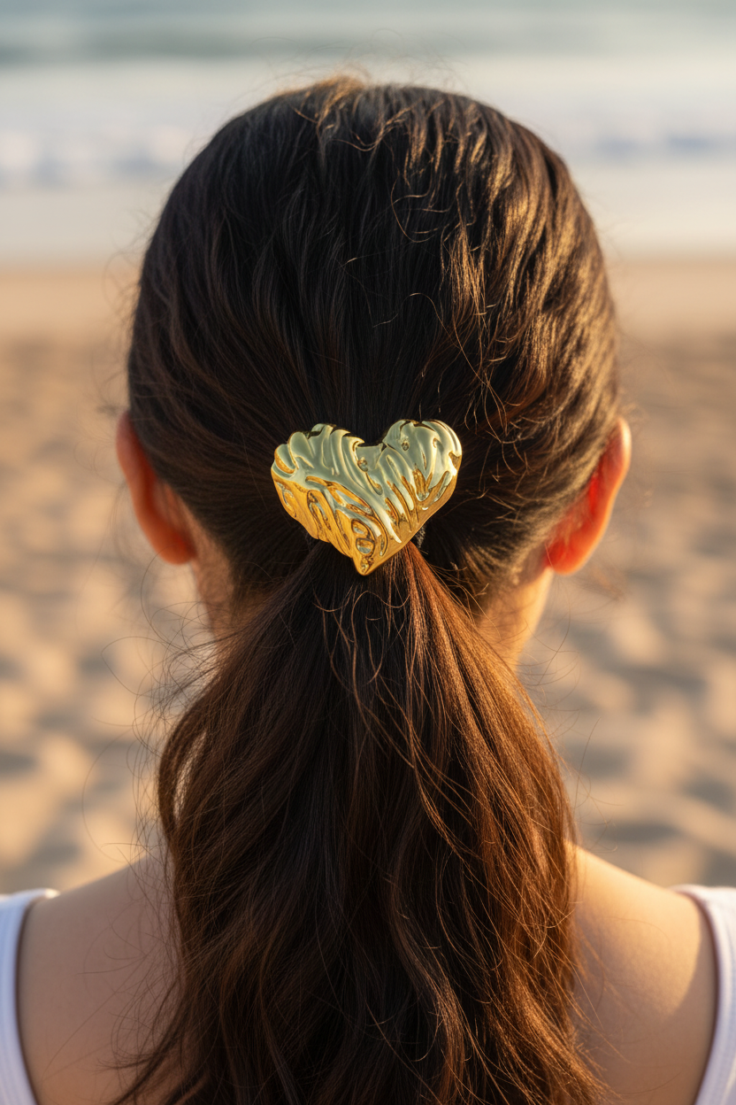 Cœur doré dans les cheveux sans élastique visible
