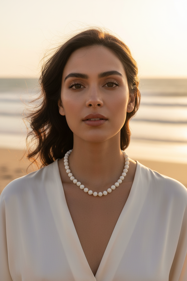 Collier fin petites perles blanches