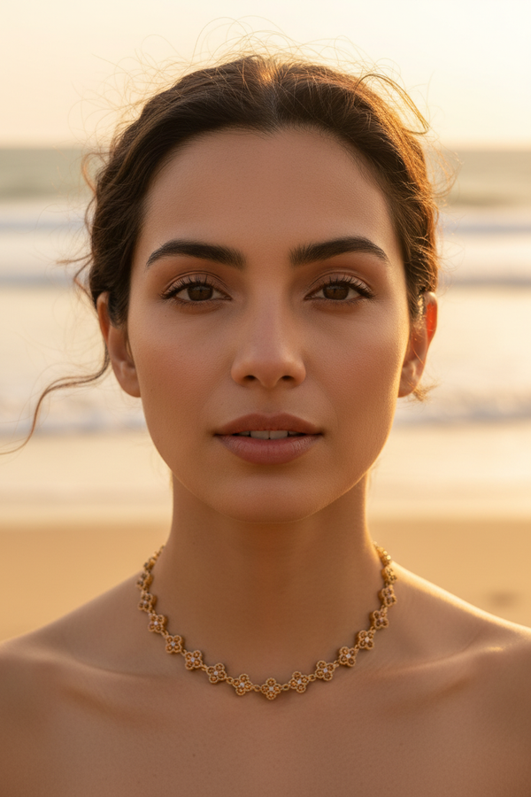 Collier trèfles marron cognac - vue de face