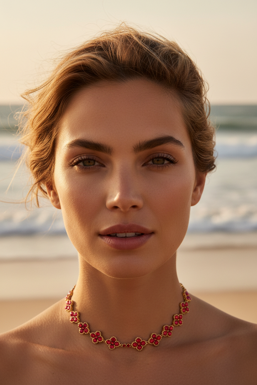 Collier trèfles rouge - nouvelle tentative