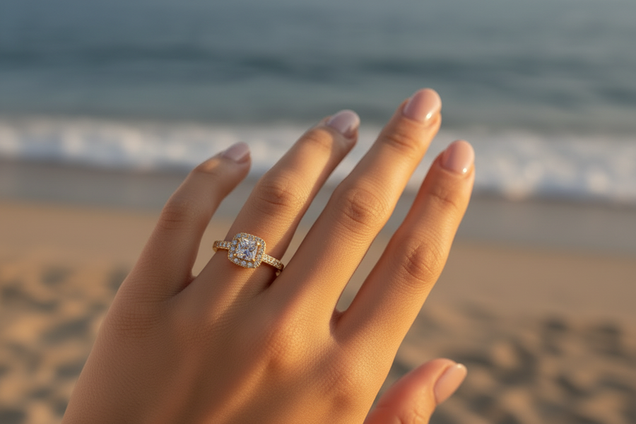Gros plan bague pierre plus petite